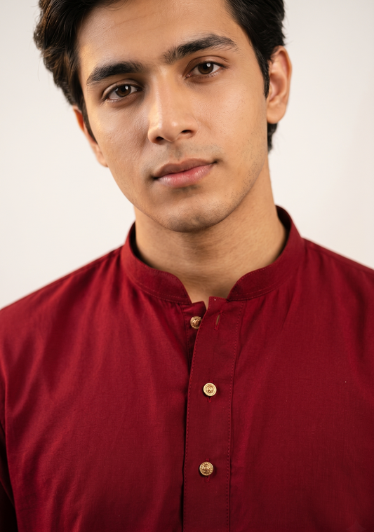 Maroon Silk-Blend Slub Kurta