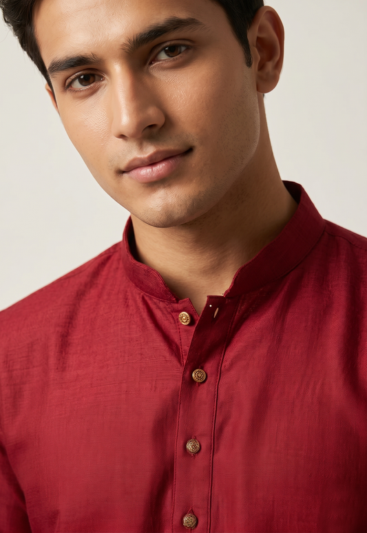 Crimson Red Silk-Blend Kurta