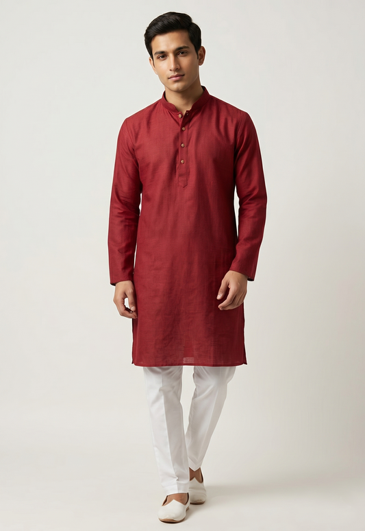 Crimson Red Silk-Blend Kurta