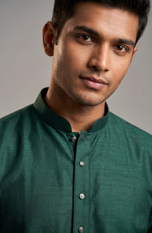 Emerald Bottle Green Silk-Blend Kurta